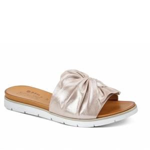NIB Spring Lavona Step Metallic Silver Bow Slide Sandals 40